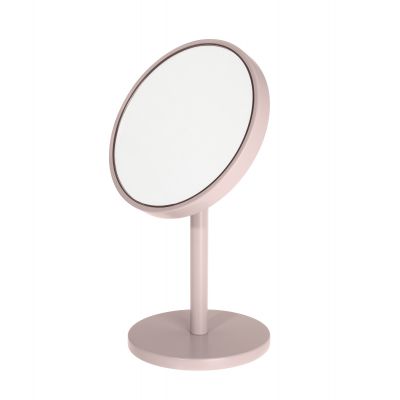 Beauty Schminkspiegel von Schönbuch, runder Kosmetikspiegel in Rosa auf einem Standfuß, für Bad und Schminktisch.